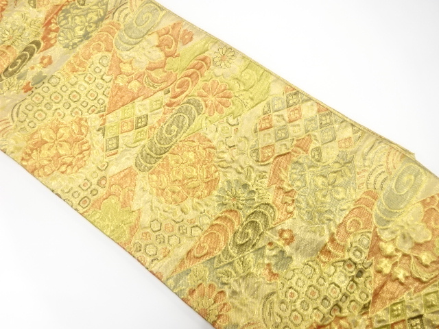 JAPANESE KIMONO / ANTIQUE FUKURO OBI / SILK / SAGA NISHIKI / WOVEN FLOWER